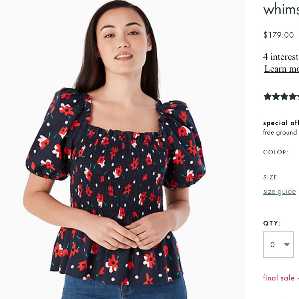 KATE SPADE|| Puff Sleeve Top NWOT - Picture 10 of 11